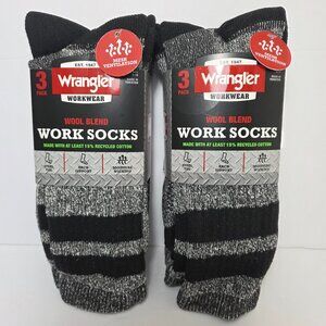6PK Wrangler Mens Wool Blend Socks Full-Cushion Moisture Wicking Black Size 6-12